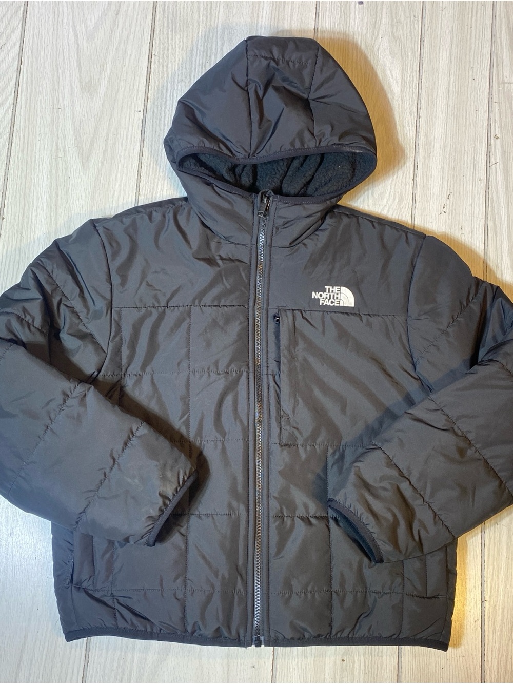 The North Face Reversible Fleece Puffer Jacket Boys Size L (12) Black Warm